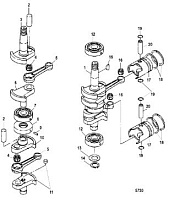 Коленчатый вал, поршни и шатуны 2-х тактного ПЛМ MERCURY 9.9 M TMC Серийный номер от 0N059858 и выше